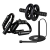3 in 1 Home Gym Kit Ab Abdominal Exercise Roller Set with Push-Up Bar, Skipping Rope and Knee Pad